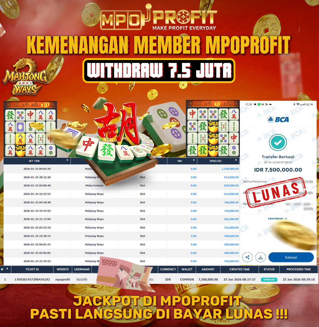 MPOPROFIT JACKPOT SLOT! KEMENANGAN MURNI DI (MAHJONG WAYS TOTAL RP. 7.500.000,- LUNAS)